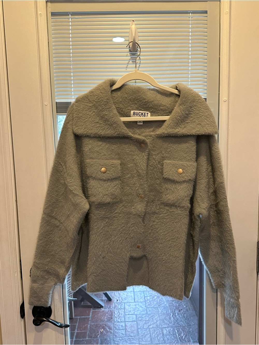 BUCKETLIST Olive Green Fuzzy Button-Front Cardigan